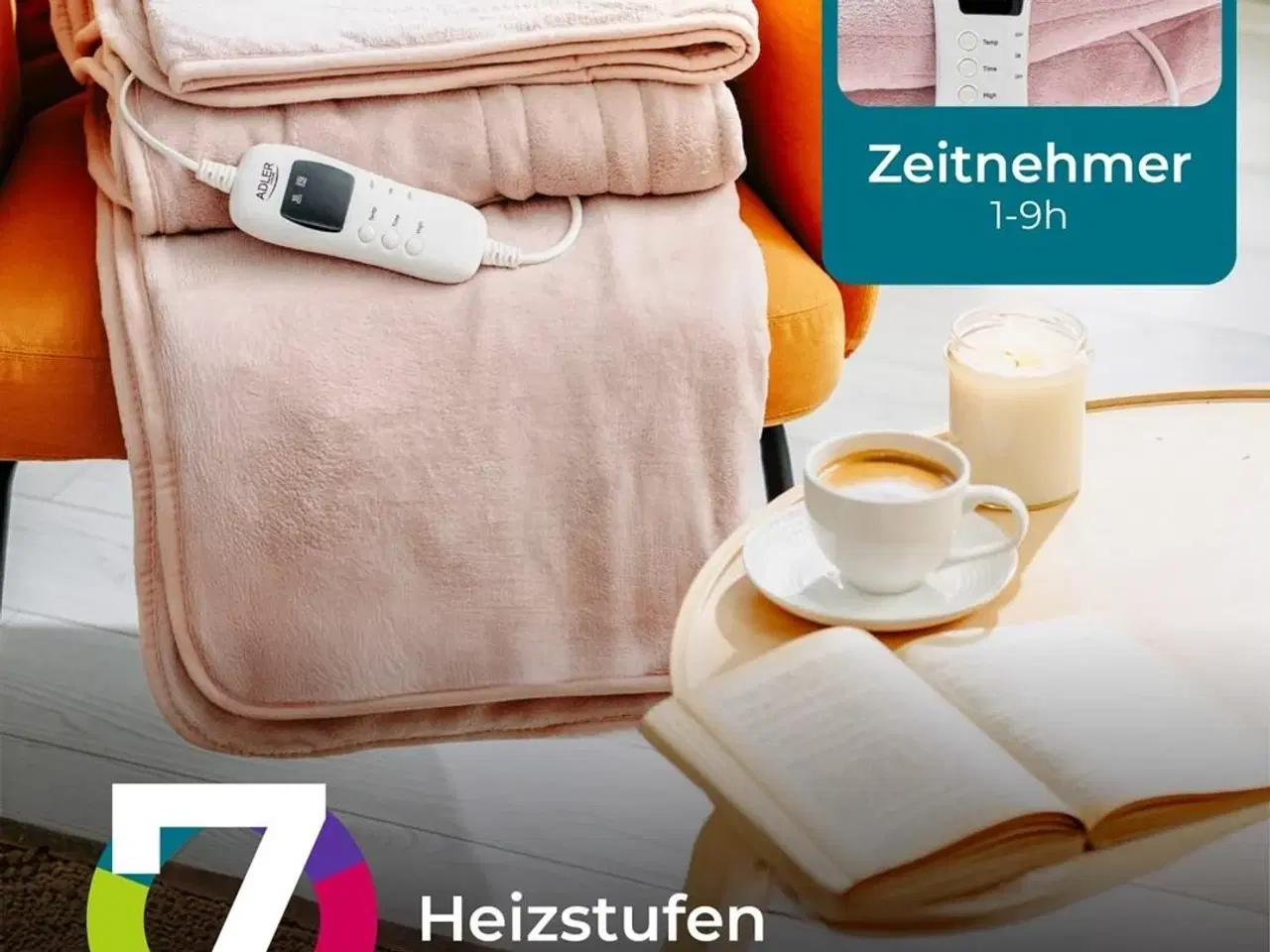 Billede 9 - Varmetæppe Adler AD 7443 – elektrisk fleece, 160 × 180 cm