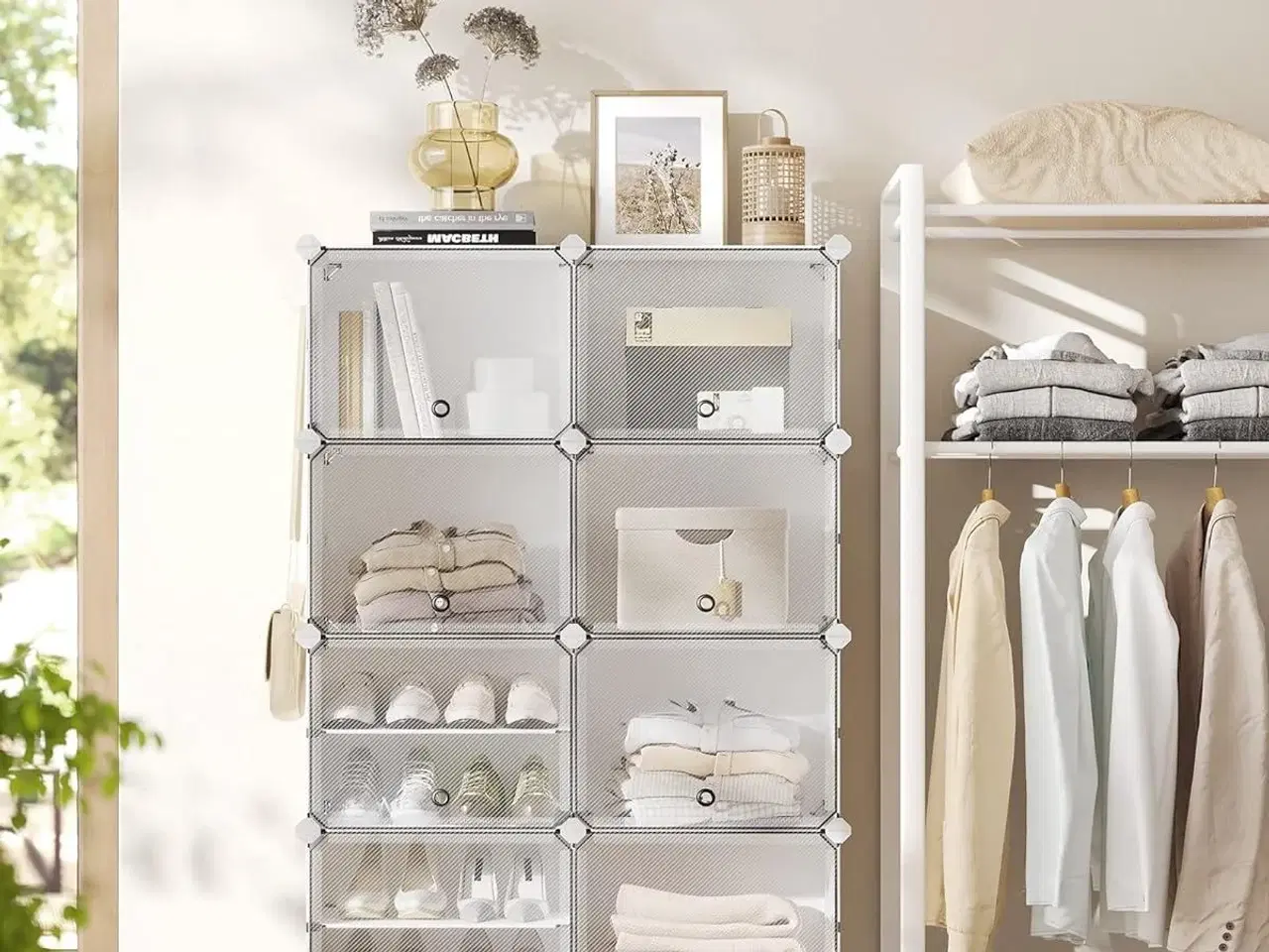 Billede 4 - Skoreol med låger modulært skoskab, 10 rum, hvid