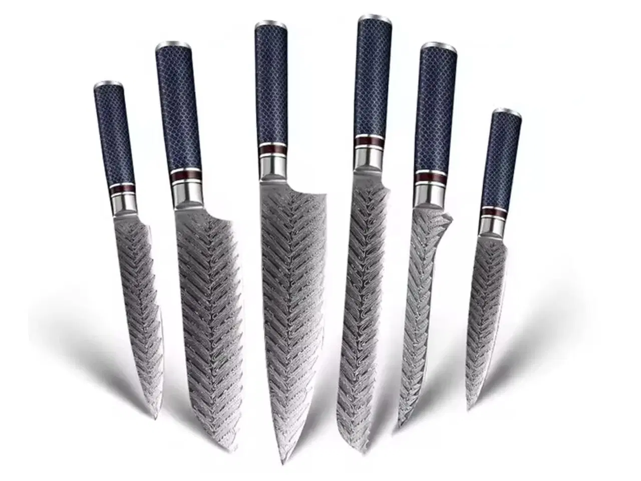 Billede 1 - Køkkenknivsæt udført i 67 lags Damaskus stål.