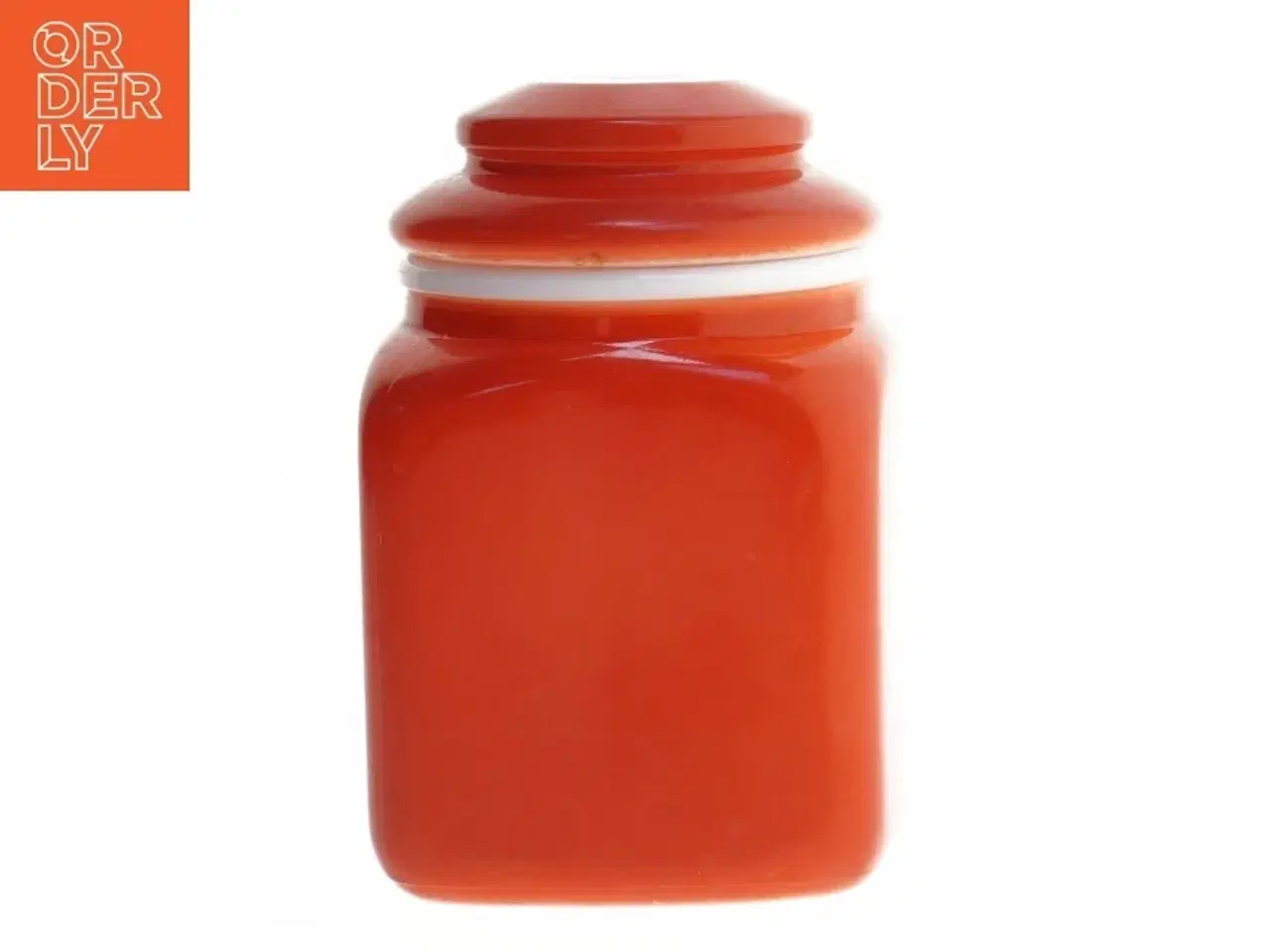 Billede 2 - Rød porcelæn beholder med låg (str. 15x9x9 cm)