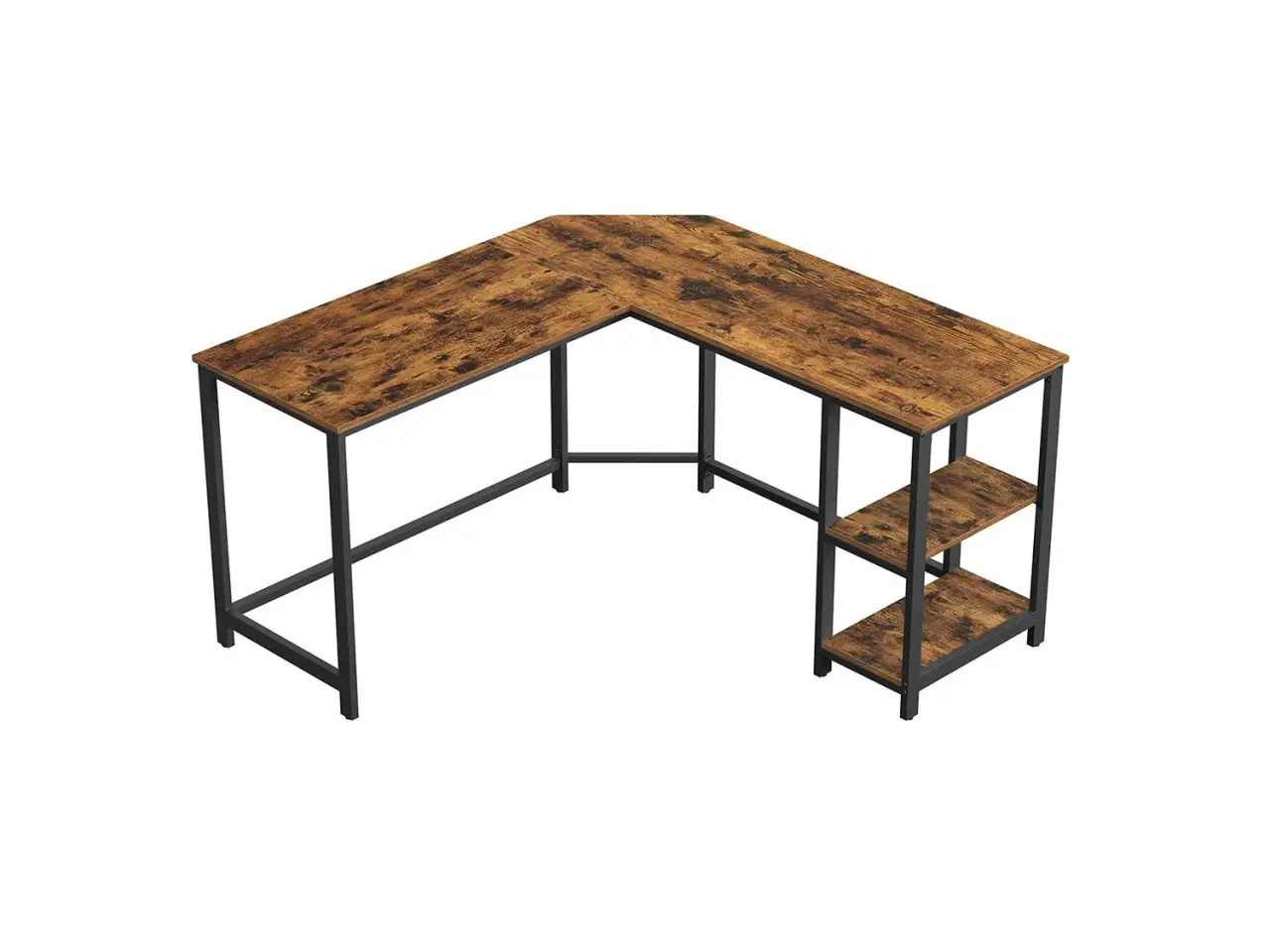 Billede 1 - Skrivebord i L‑form hjørneskrivebord med hylder, industriel rustik brun/sort