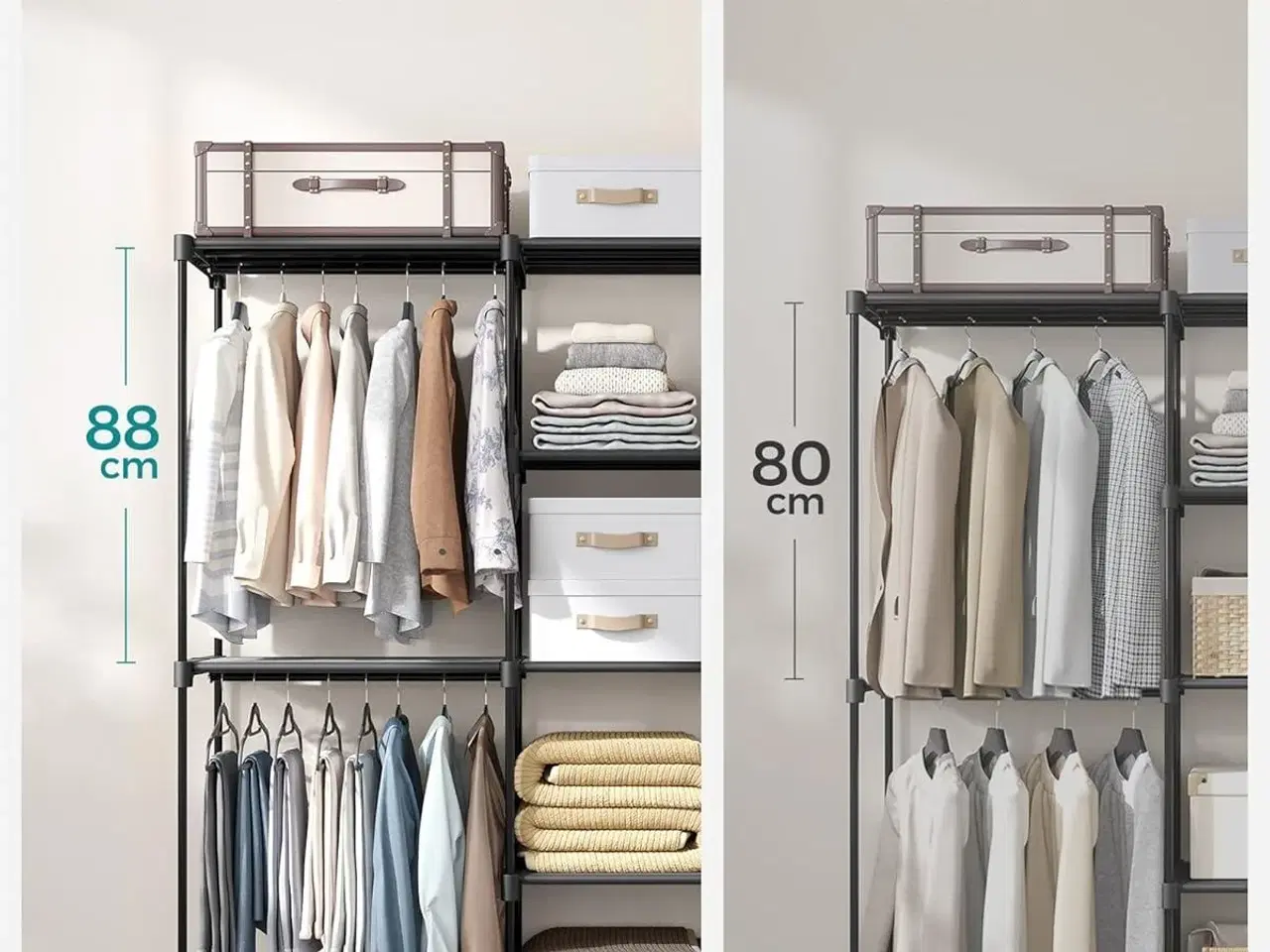 Billede 4 - Åben garderobe – SONGMICS tøjstativ med hylder og bøjlestænger, 43 × 182 × 182 cm, sort