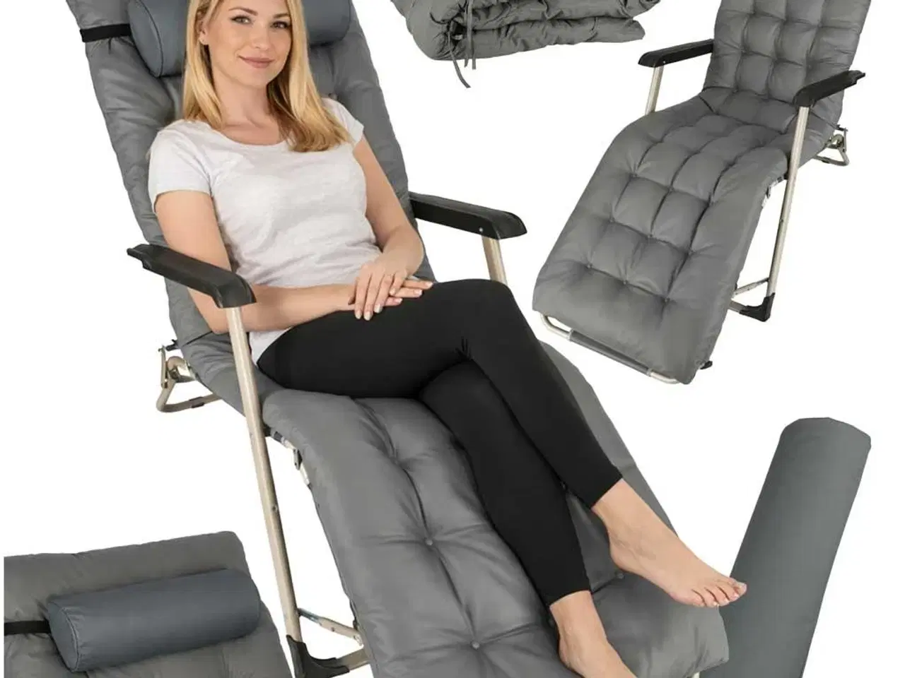 Billede 1 - Sammenklappelig have- og strandstol med pude – grå