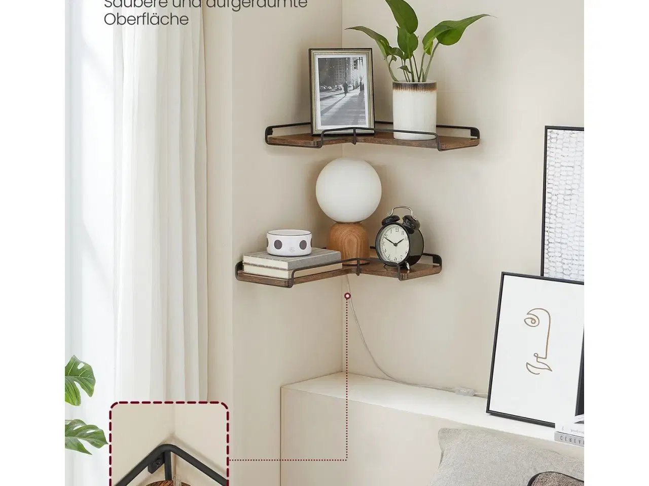 Billede 4 - Hjørnehylde væg L-formet, sæt med 2, rustik brun/sort