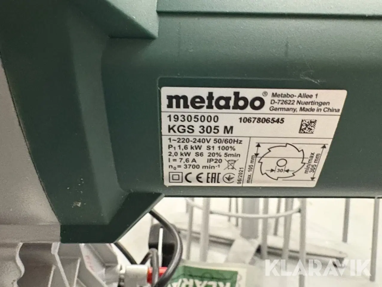 Billede 9 - Kap- og geringssav Metabo KGS 305 M med stativ
