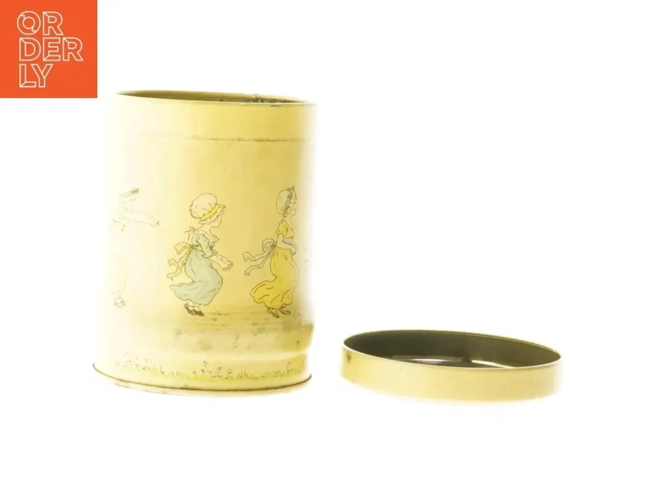 Billede 1 - Metal dåse med Kate Greenaway motiv (str. Ø 9 cm h 12 cm)