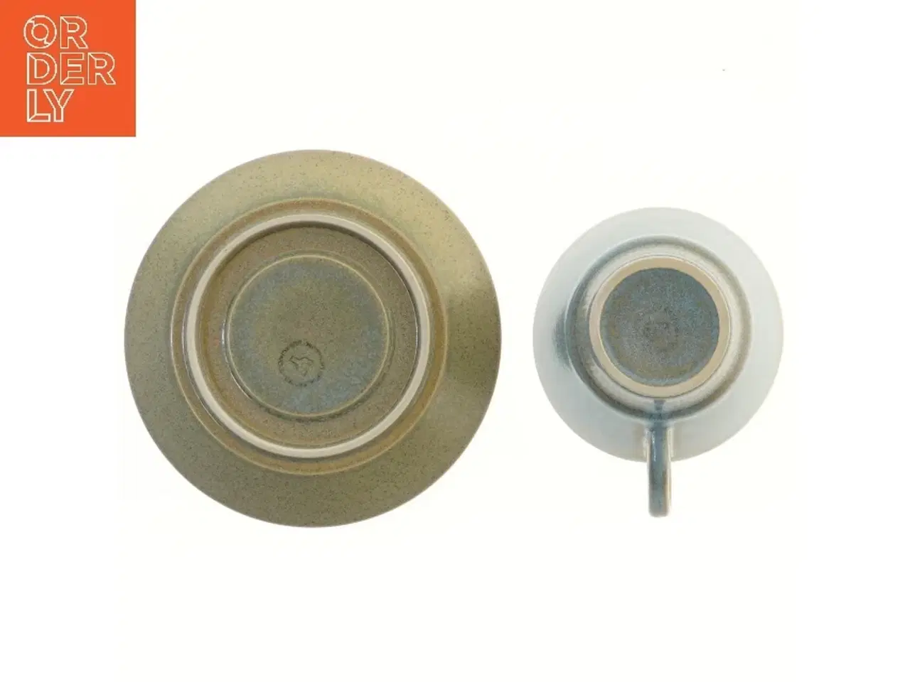 Billede 3 - Kaffekop og underkop sæt fra Grøn Nøddebo fra Knabstrup (str. Ø 15,5 og 10, 6 styk cm)