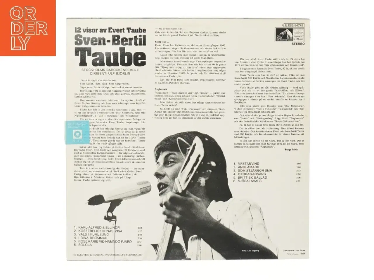 Billede 2 - Sven-Bertil Taube LP - 12 visor av Evert Taube fra EMI