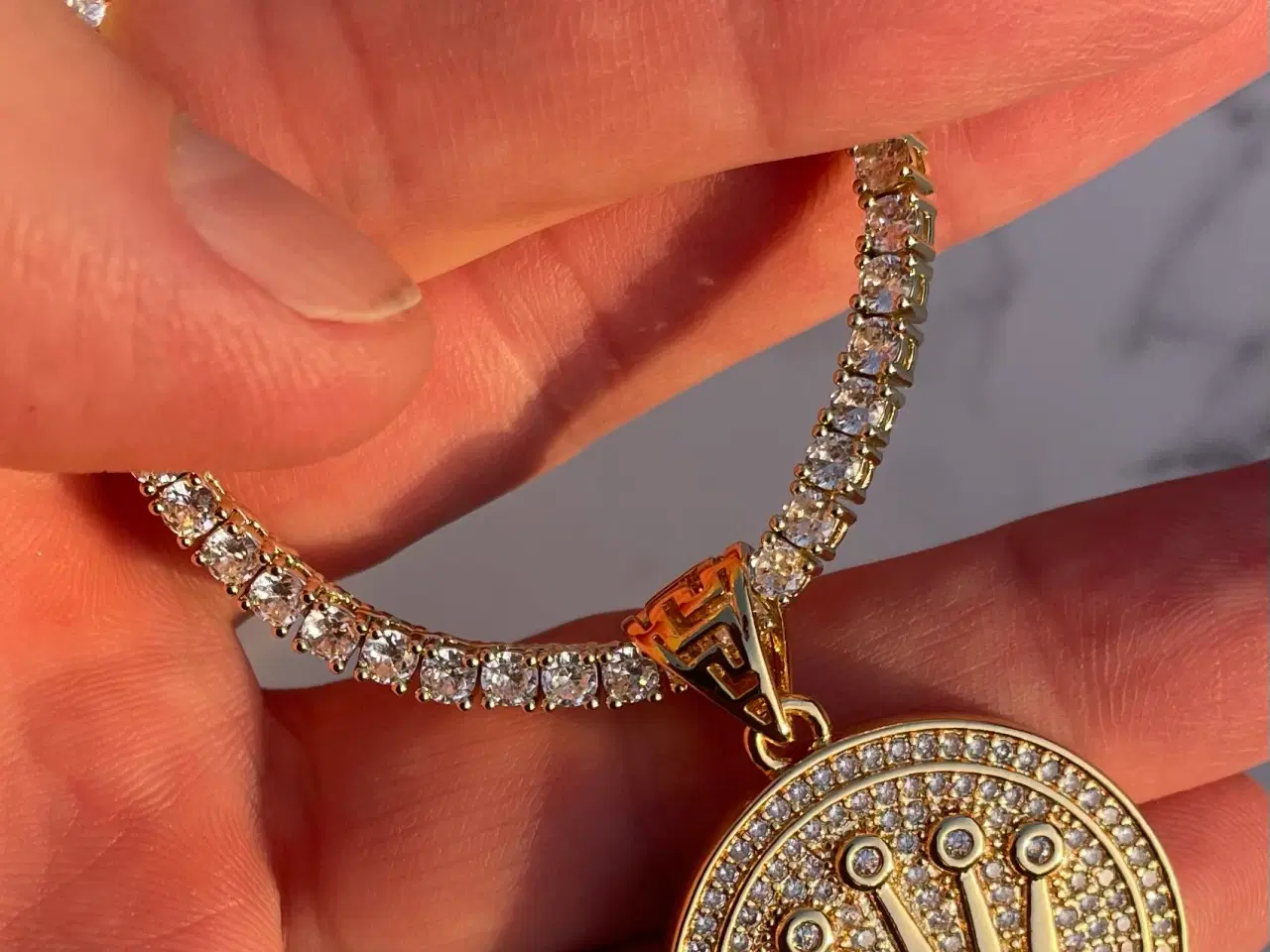 Billede 1 - Goldfilled tennis kæde med custom vedhæng 