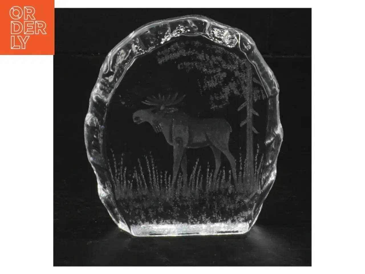 Billede 1 - Glasfigur af elg i skov (str. 8,5 cm)