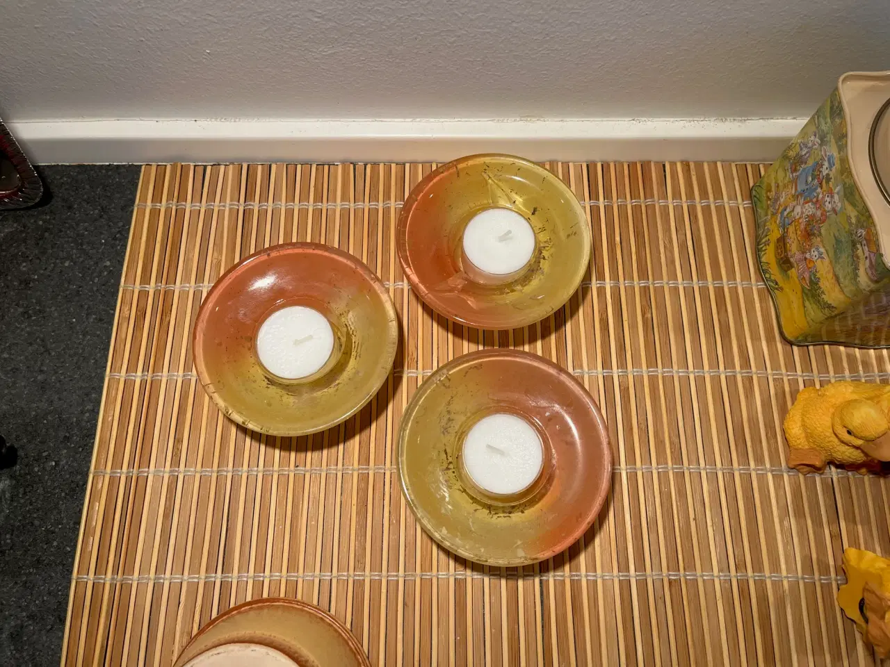 Billede 2 - Vintage - glas fyrfadsstager sæt i krakeleret oran