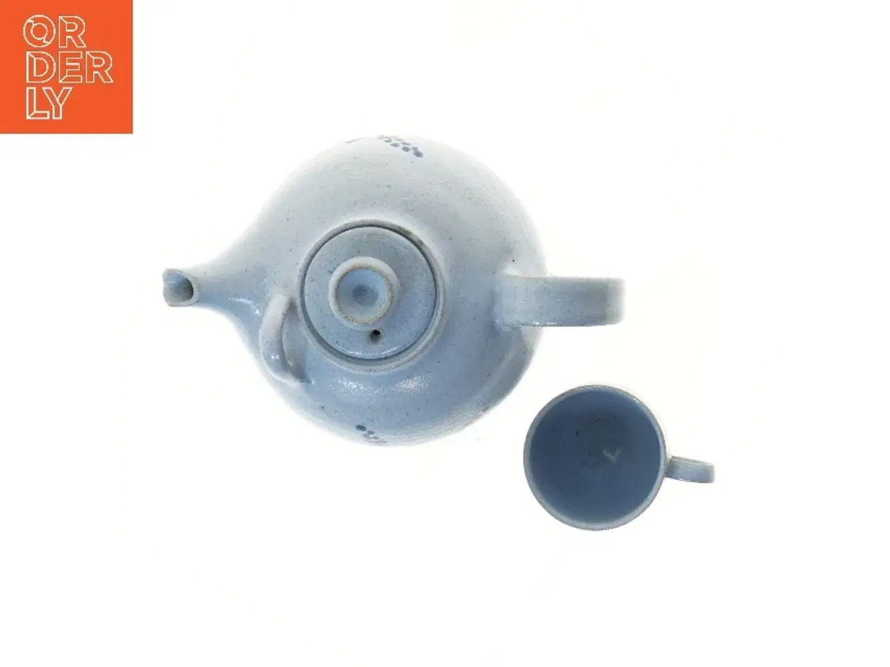 Billede 2 - Blå håndlavet keramik tekande og kop sæt (str. 25x16x20 og 8x8 cm)