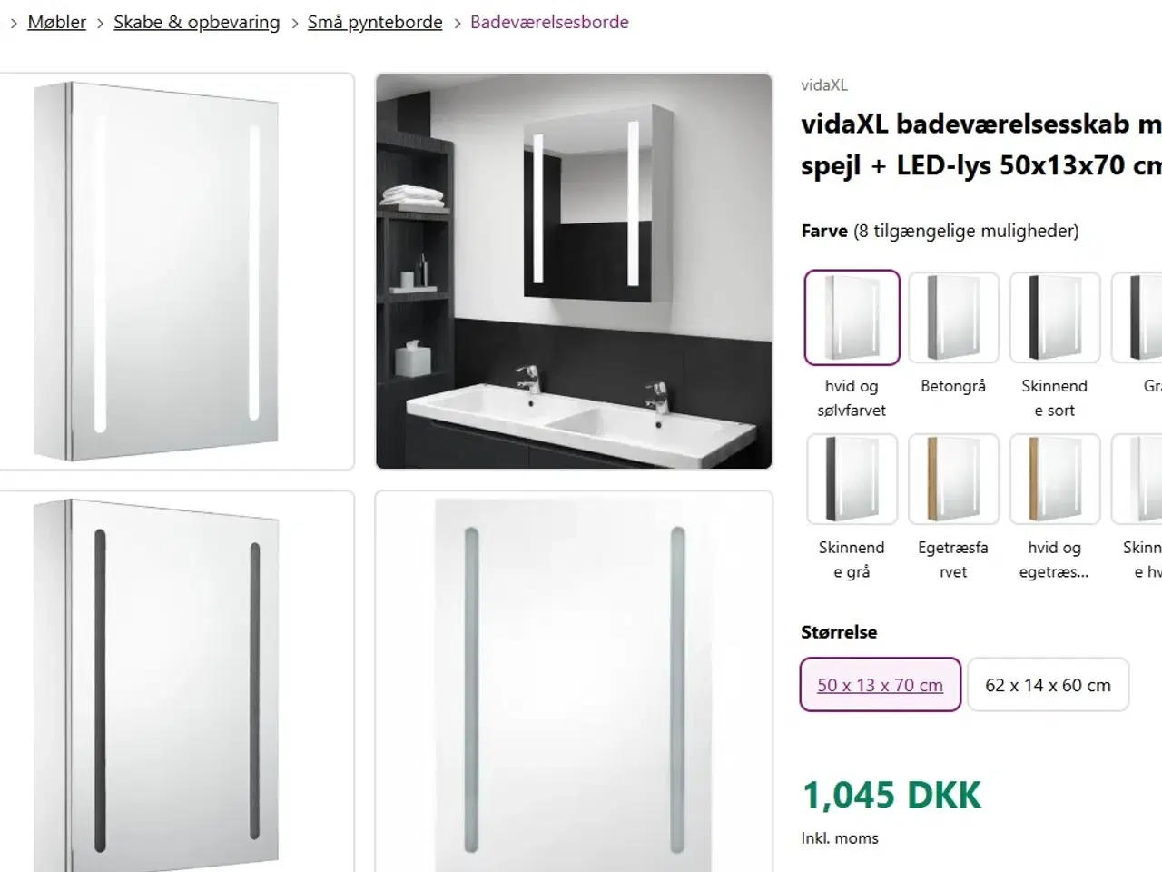 Billede 3 - Badeværelsesskab med spejl + LED-lys 50x13x70 cm