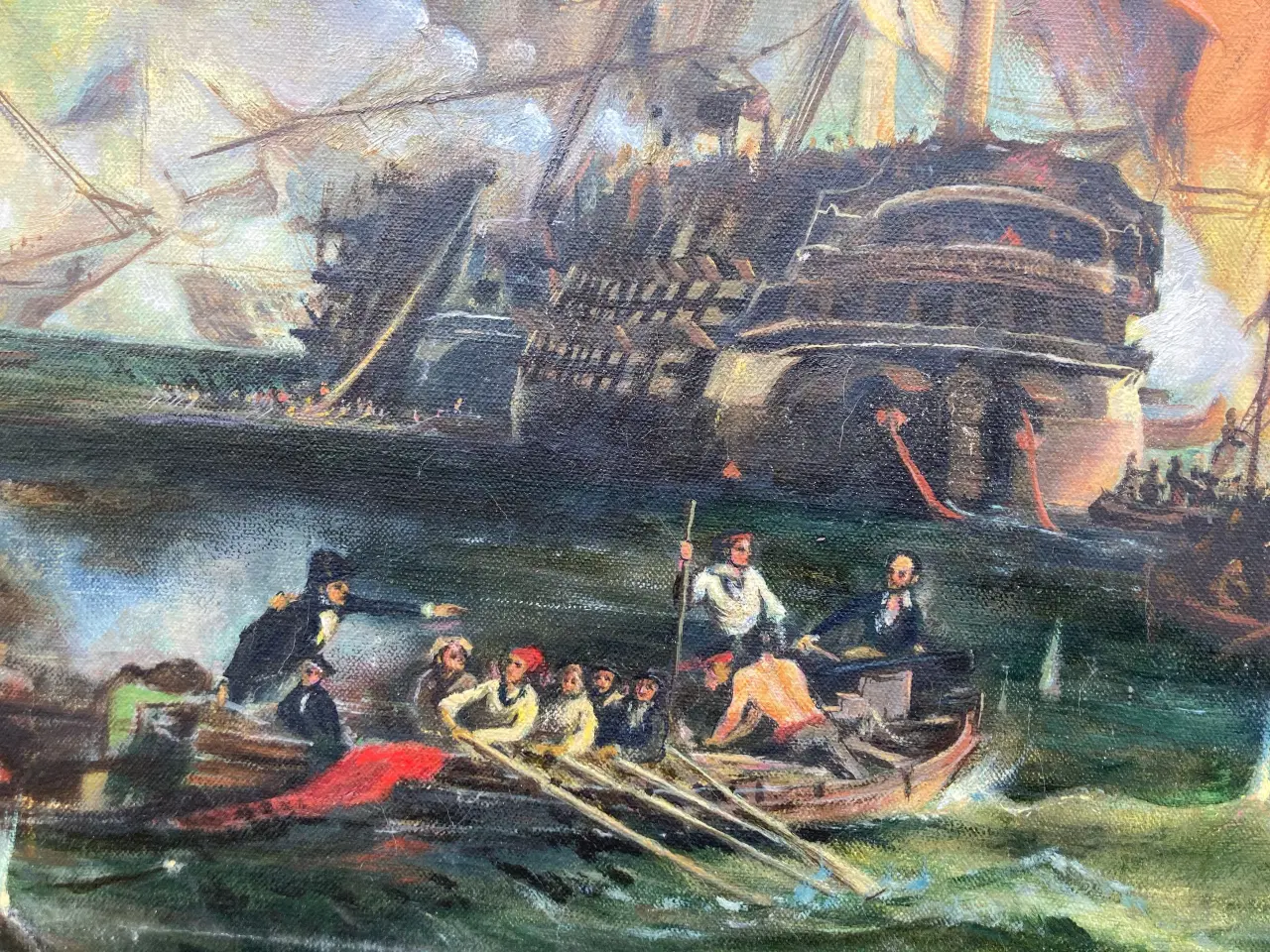 Billede 3 - Maleri Krigsskib Historisk Scene oliemaleri