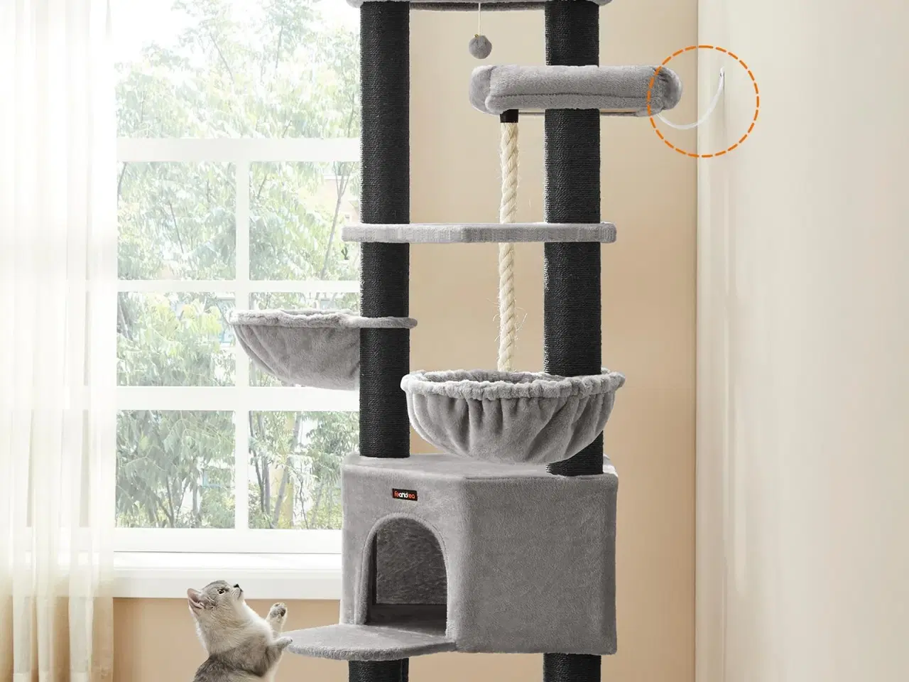 Billede 6 - Feandrea stort kattetræ XXL – multietagers kradsetræ 55 × 55 × 186,7 cm, grå/sort (PCT008G02)