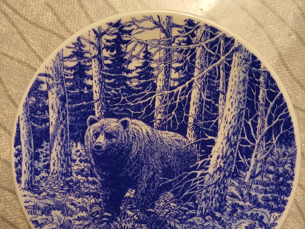 Billede 2 - Blåbjørn platte blå/hvid porcelæn mrk. Porsgrund