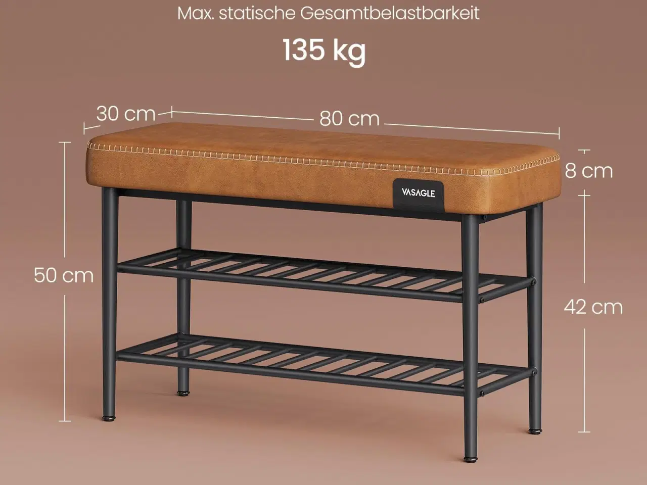 Billede 7 - Skobænk med opbevaring EKHO, kunstlæder, 30 × 80 × 50 cm, karamel