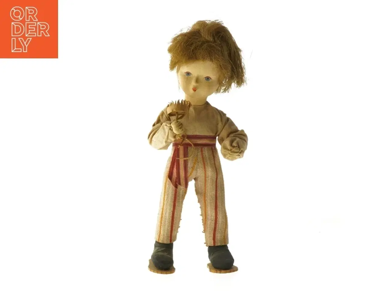 Billede 1 - Vintage dukke med stribet tøj (str. 30 cm)