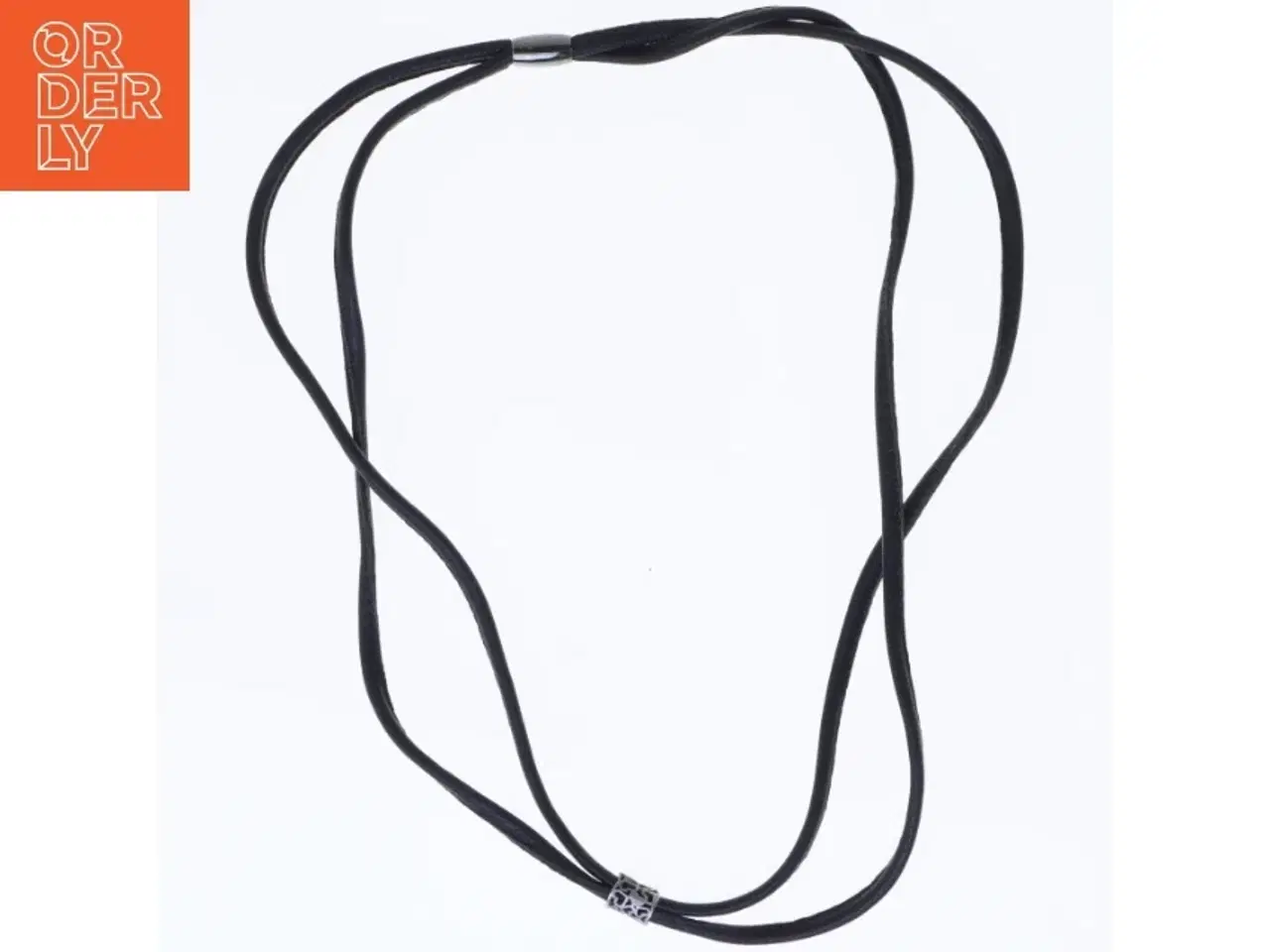 Billede 2 - Sort læder armbånd med sølvcharm (str. 60 cm)