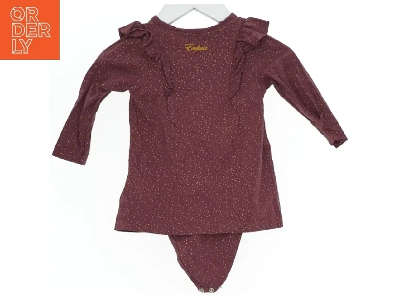 Billede 2 - Bordeauxrød kjolebody med guldprikker og flæser fra En Fant (str. 62)