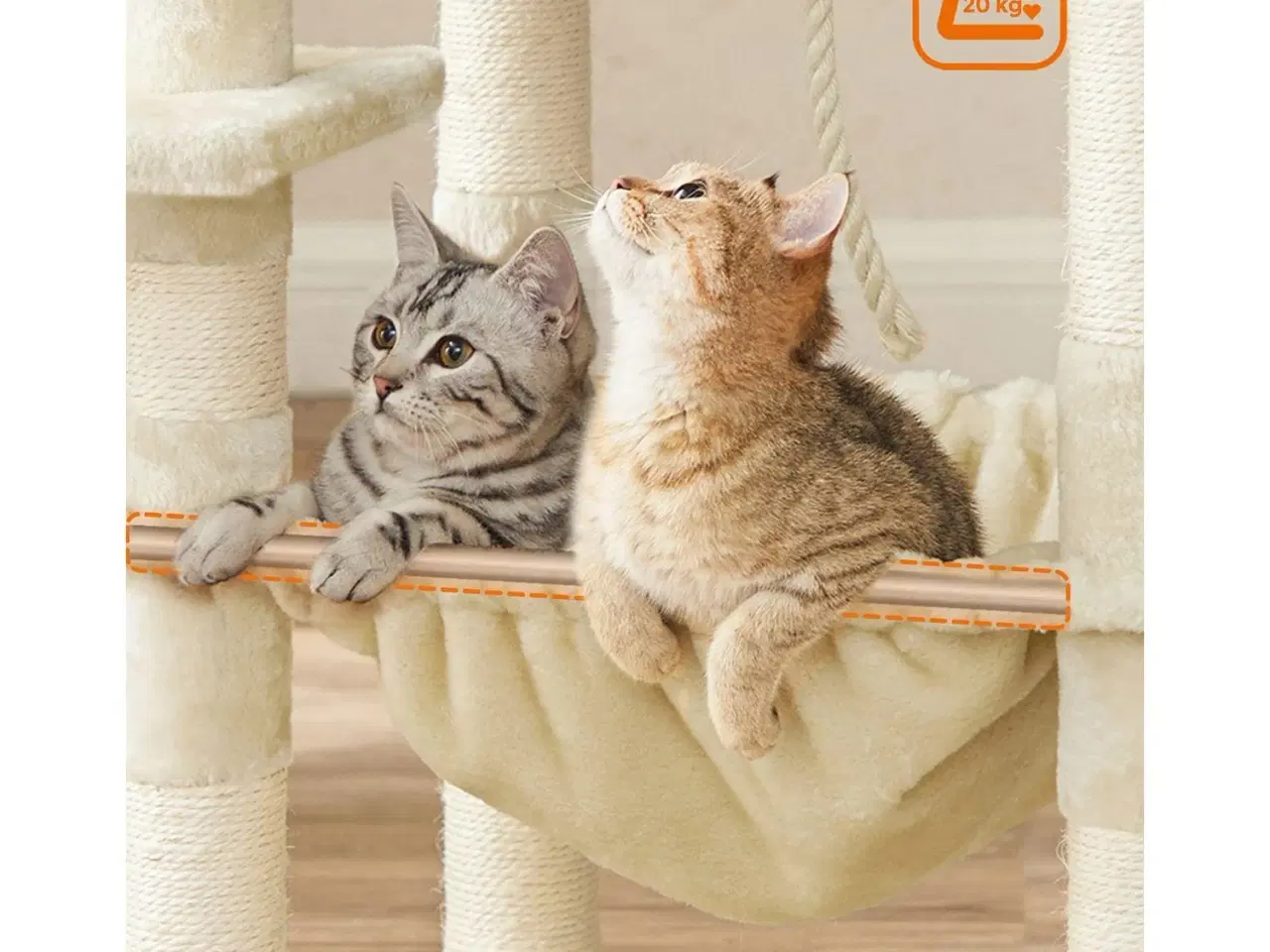 Billede 4 - Kattetårn med kradsetræ – FEANDREA, 2 plyssede udkigspladser, 143 cm, beige