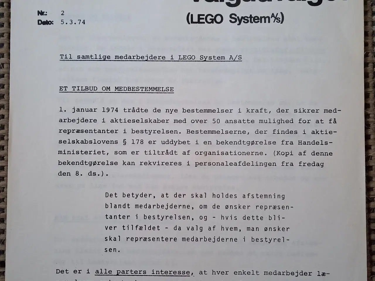 Billede 1 - Lego, Valgudvalget 1974.