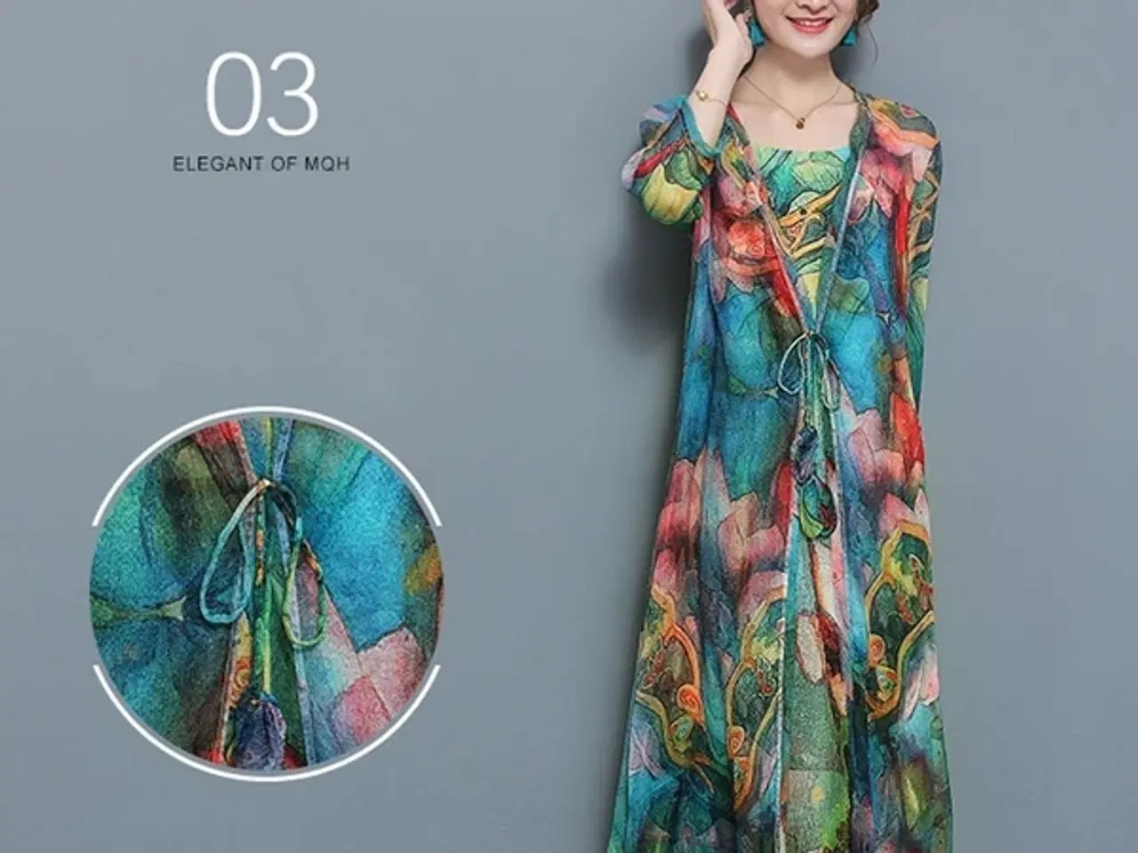 Billede 3 - Maxi-florlet kjole, med kimeno jakke i samme stof