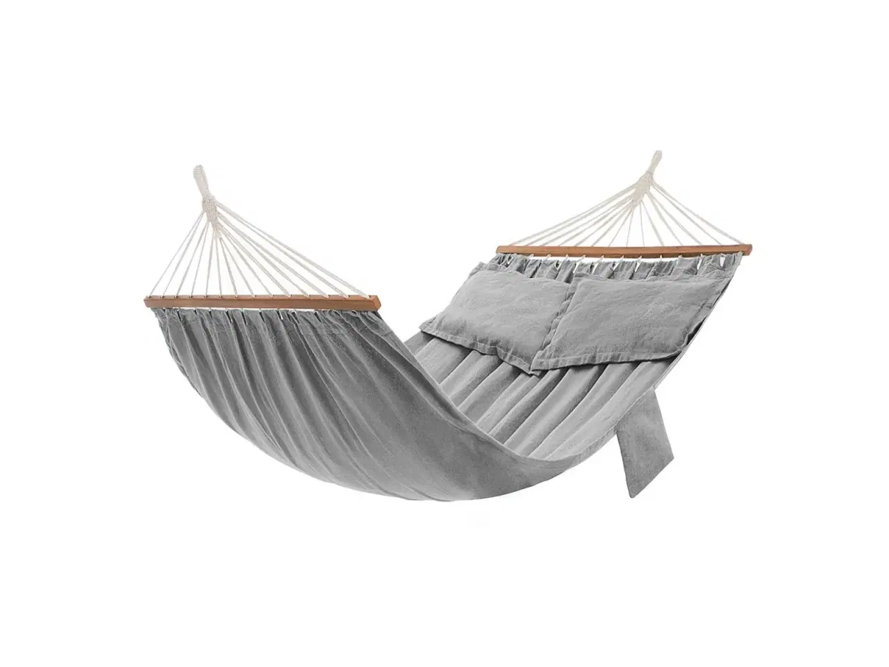 Billede 1 - Dobbelt hængekøje i TC-stof – grå, 210 × 150 cm med puder og træspredere