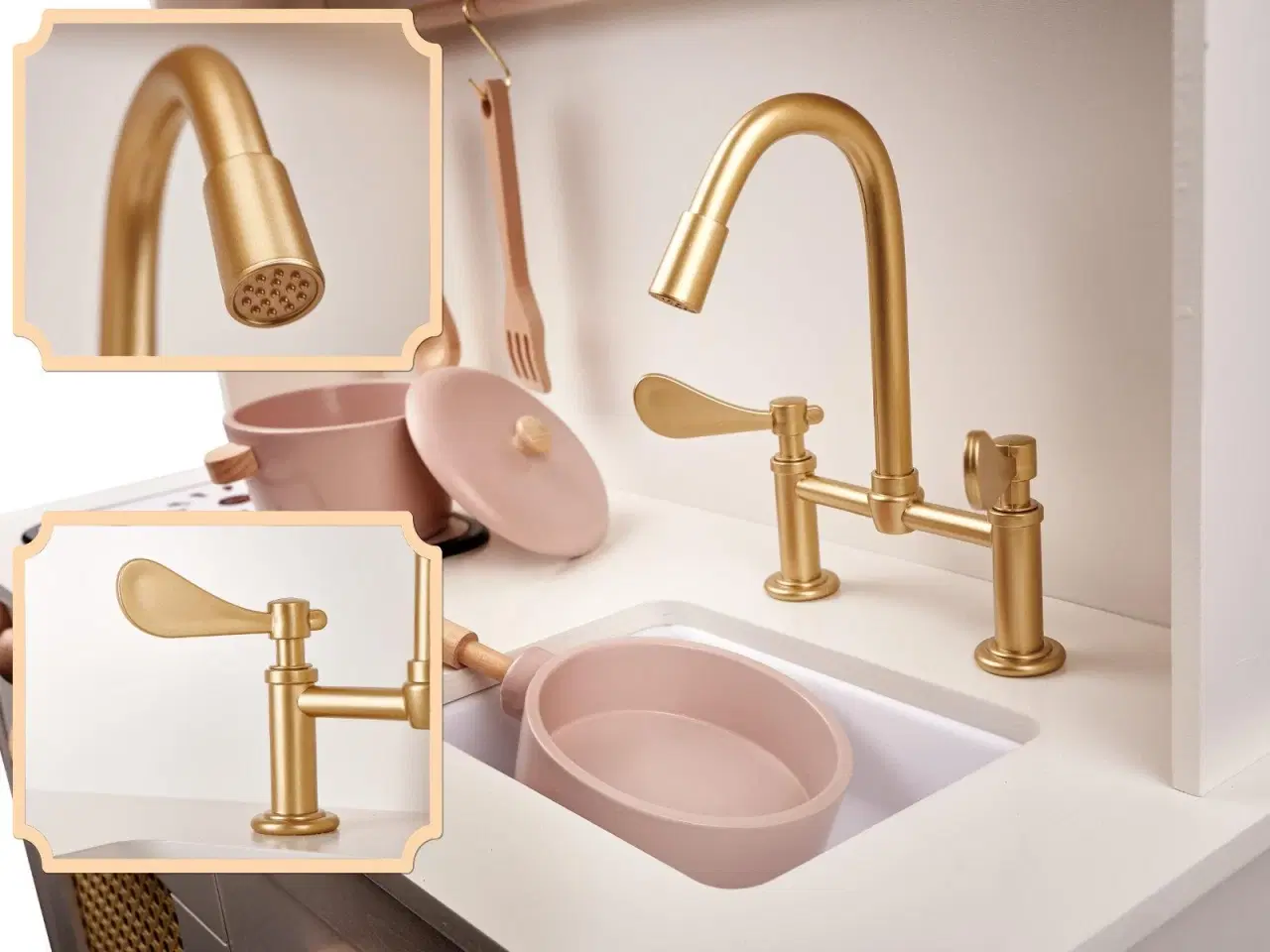 Billede 7 - Legekøkken i træ med retro look og boho tilbehør – MDF, lys og lyd