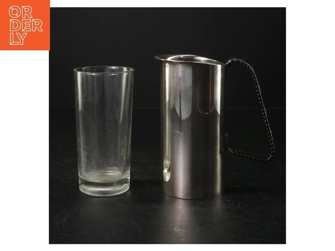 Billede 1 - Sølvkande, 2-tårnet  og glas fra Richmond (str. H. 13,5 cm. ø 7 cm)