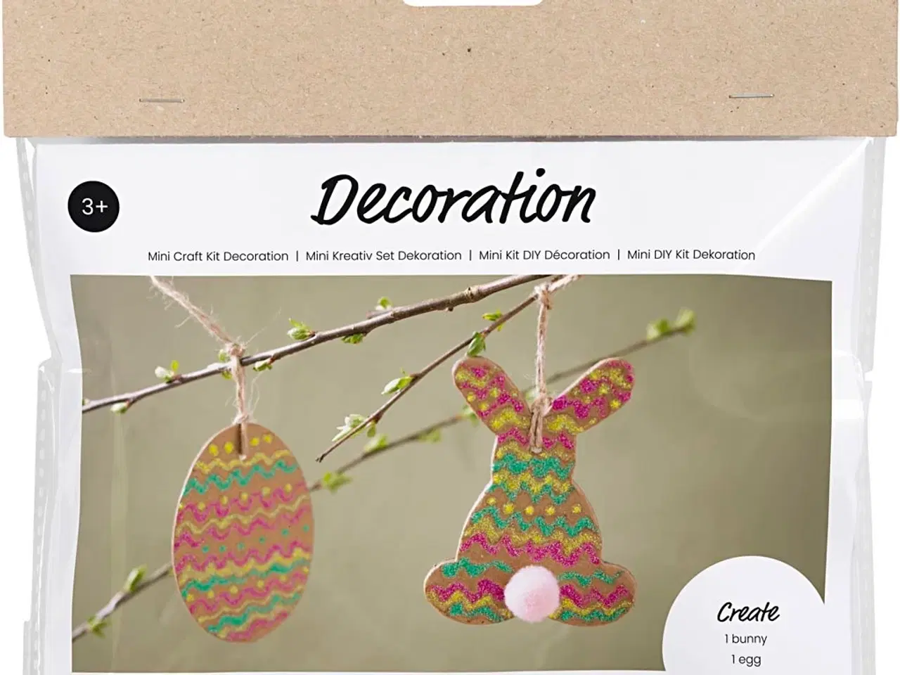 Billede 1 - Mini DIY Kit Dekoration, Æg og hare, brun, grøn, pink, gul, 1 pk.