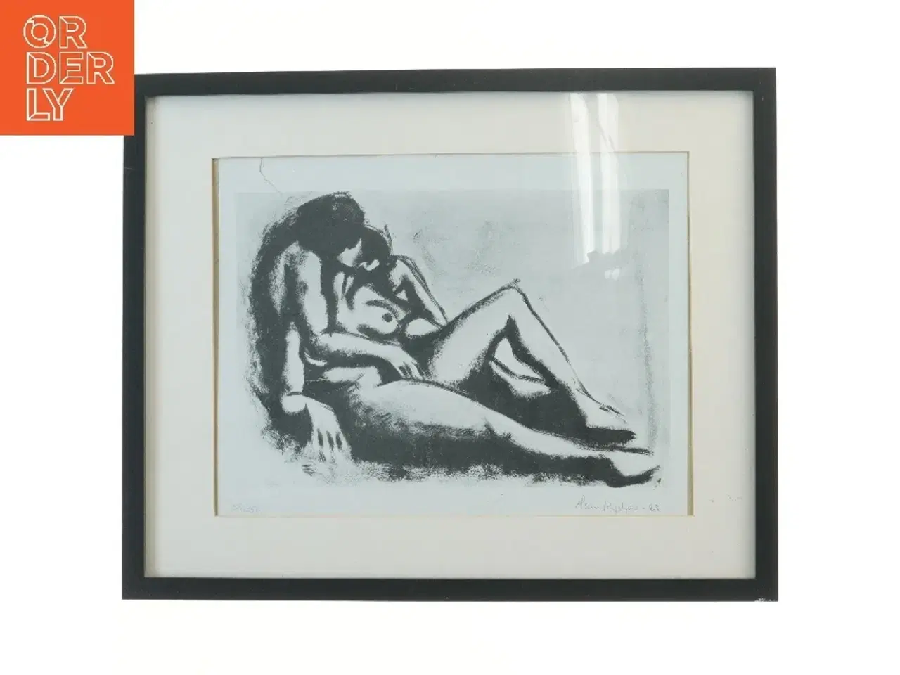 Billede 1 - Indrammet kunsttryk af Elskende par (str. 53x43 cm) signeret  Claus Ryskjær