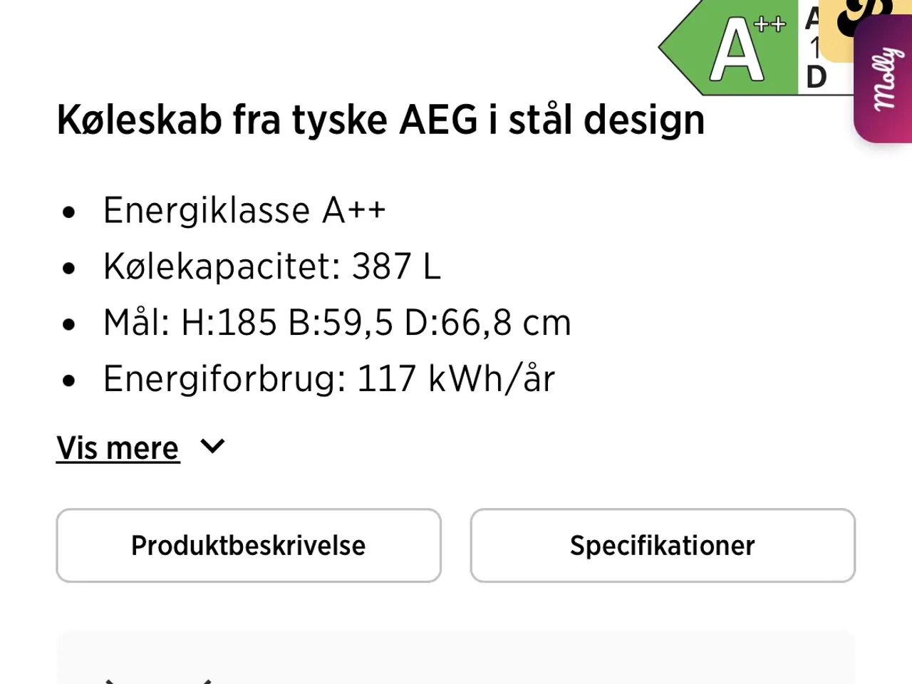Billede 6 - AEG skabskøleskab sølv ventileret køl