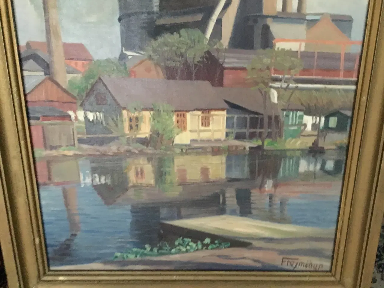 Billede 4 - Oliemaleri fra Odense Havn