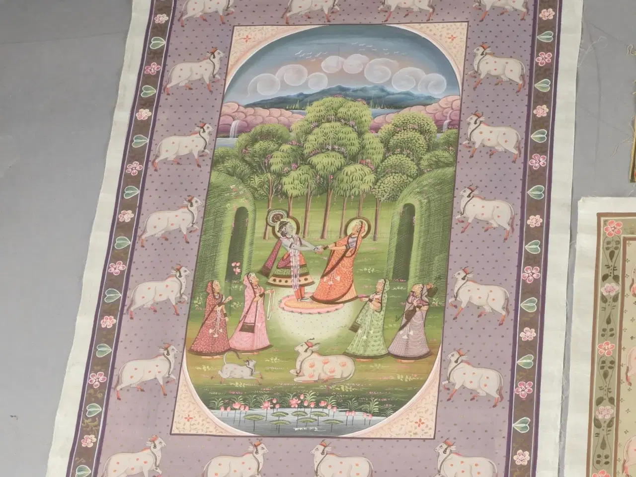 Billede 1 - Indisk, Gouacke maleri på silke