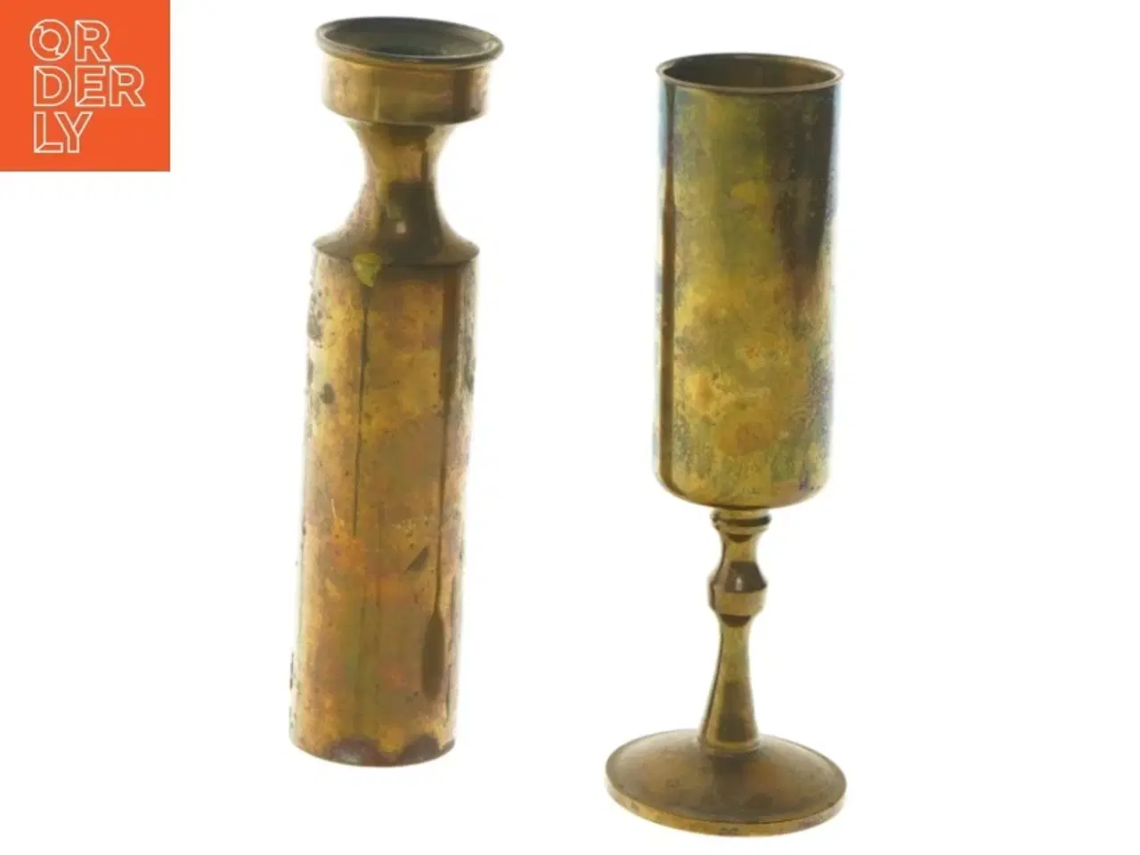 Billede 1 - To messing vaseformede lysestager (str. 18 og 18,5 cm)