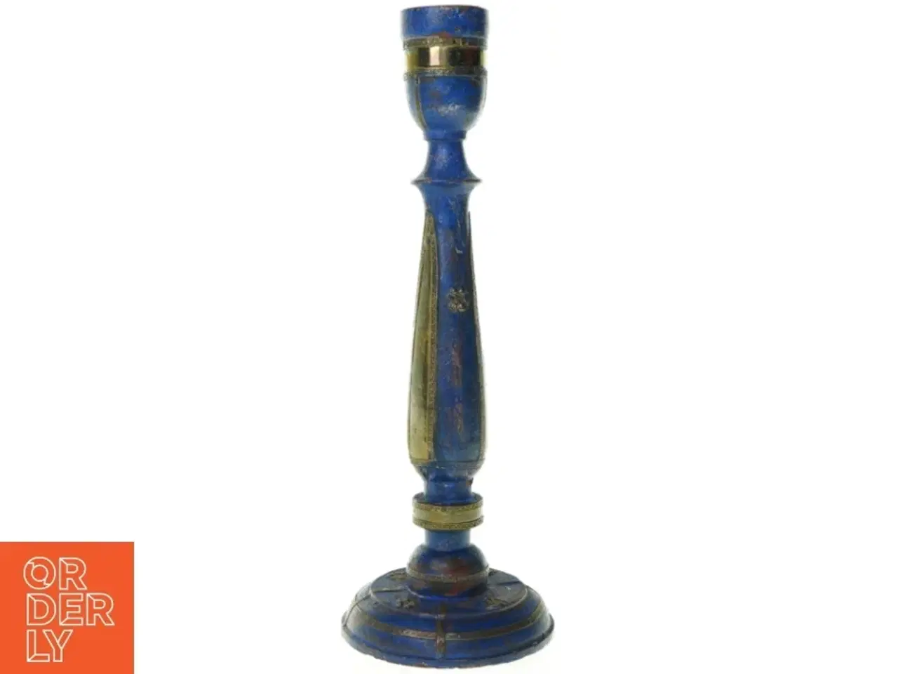 Billede 1 - Vintage Rustik Træ Lysestage med metal ornamentik (str. 32 x 12 cm)