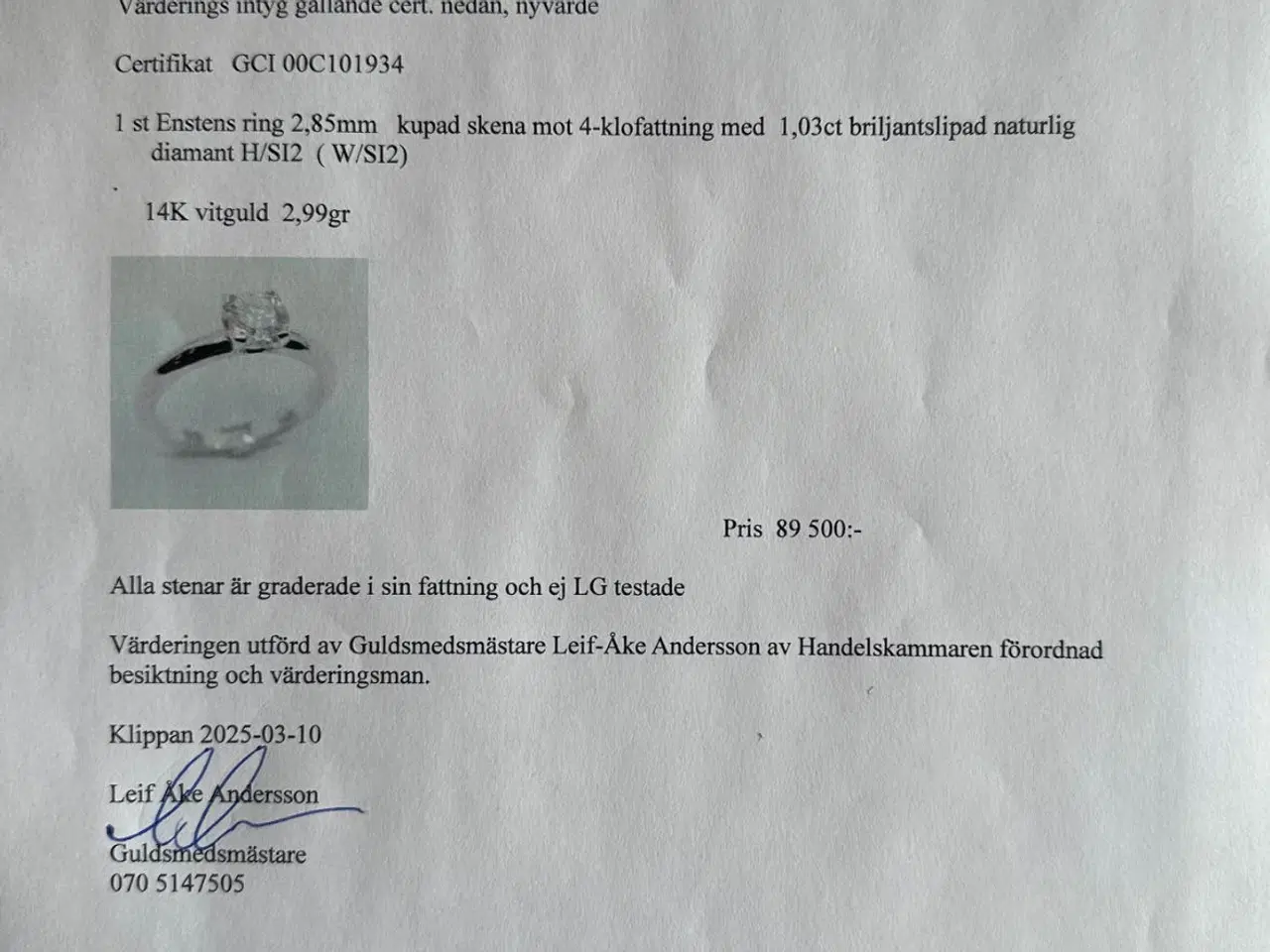 Billede 7 - Naturlig Diamantring 1.03ct