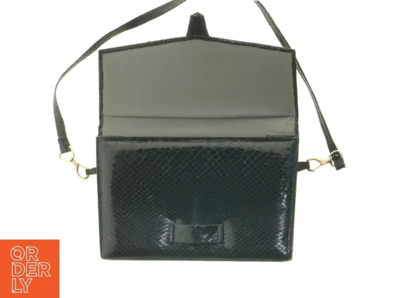 Billede 2 - Sort slangeskindstaske/clutch (str. 25 x 16,5 cm)