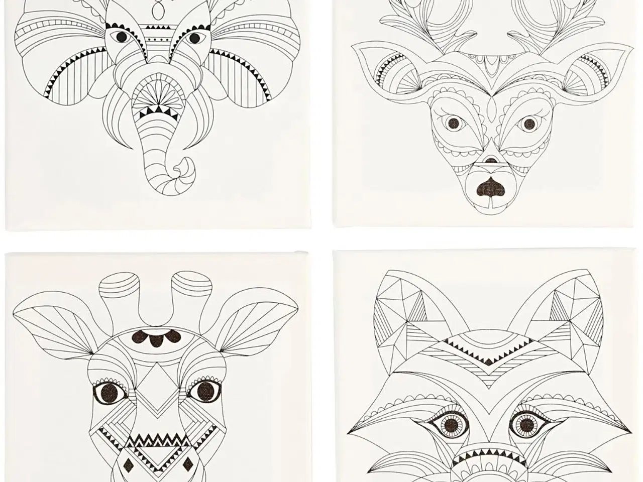 Billede 1 - Malerlærred med print, dyr, str. 20x20 cm, 280 g, hvid, 4stk./ 1 pk.