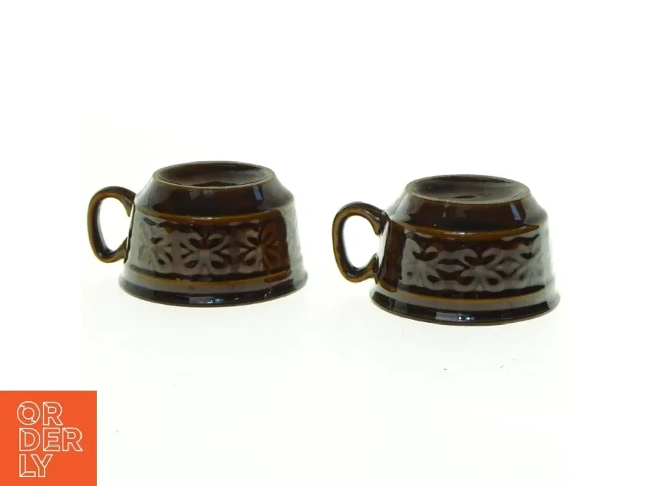 Billede 3 - Brune keramik krus med blomstermotiv (str. 12 x 10 x 6 cm)