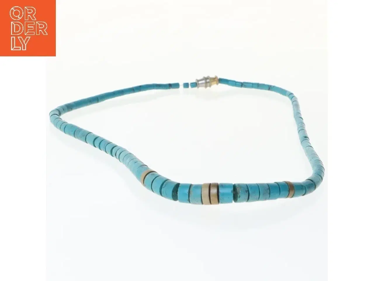 Billede 2 - Turkis halskæde med cylinderperler (str. 28 cm)