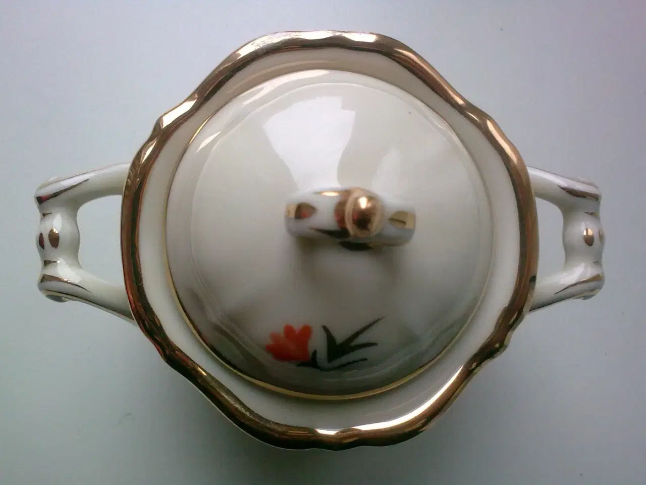 Billede 5 - Art deco dansk RØD BLÅ nelliker på krukke m guld