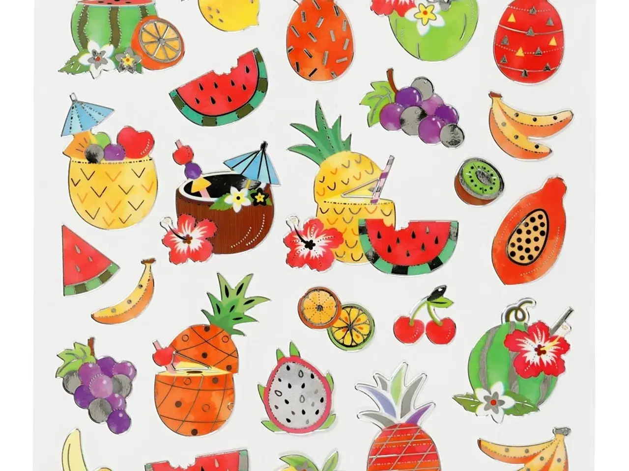 Billede 1 - Stickers, eksotiske frugter, ark 15x16,5 cm, 1 ark