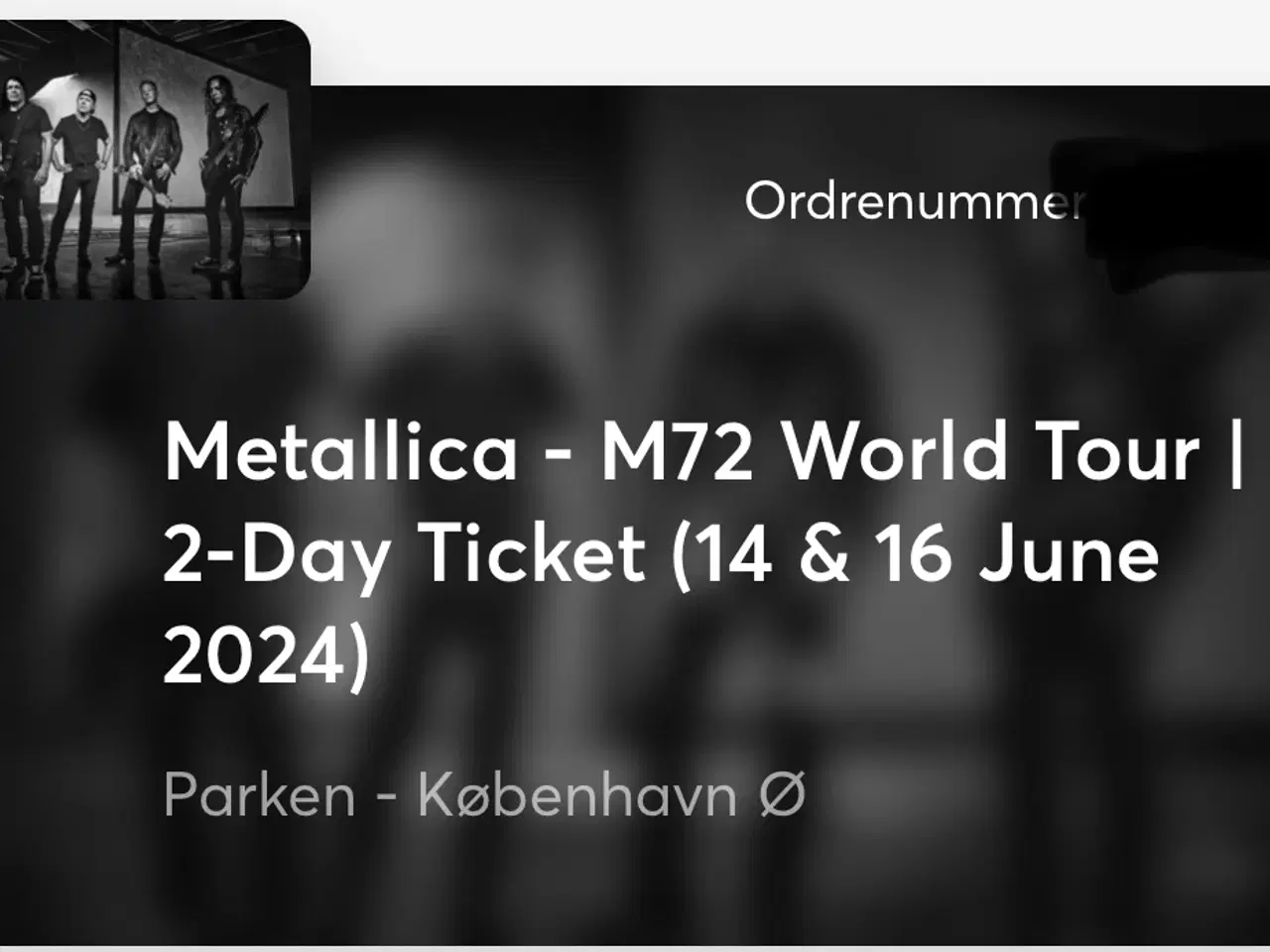 Billede 1 - Metallica billetter, 2stk. 2-dages billetter
