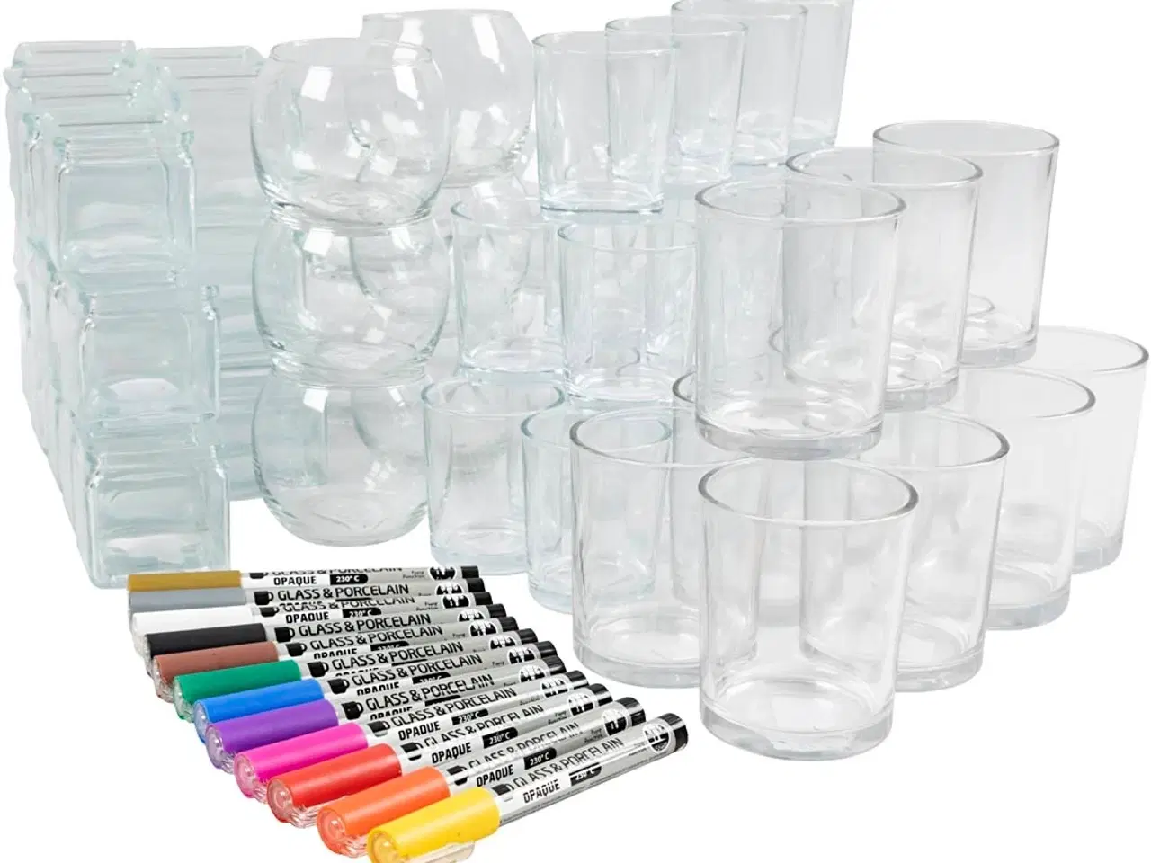 Billede 1 - Lysglas sæt med porcelænstusch til kreativ dekoration