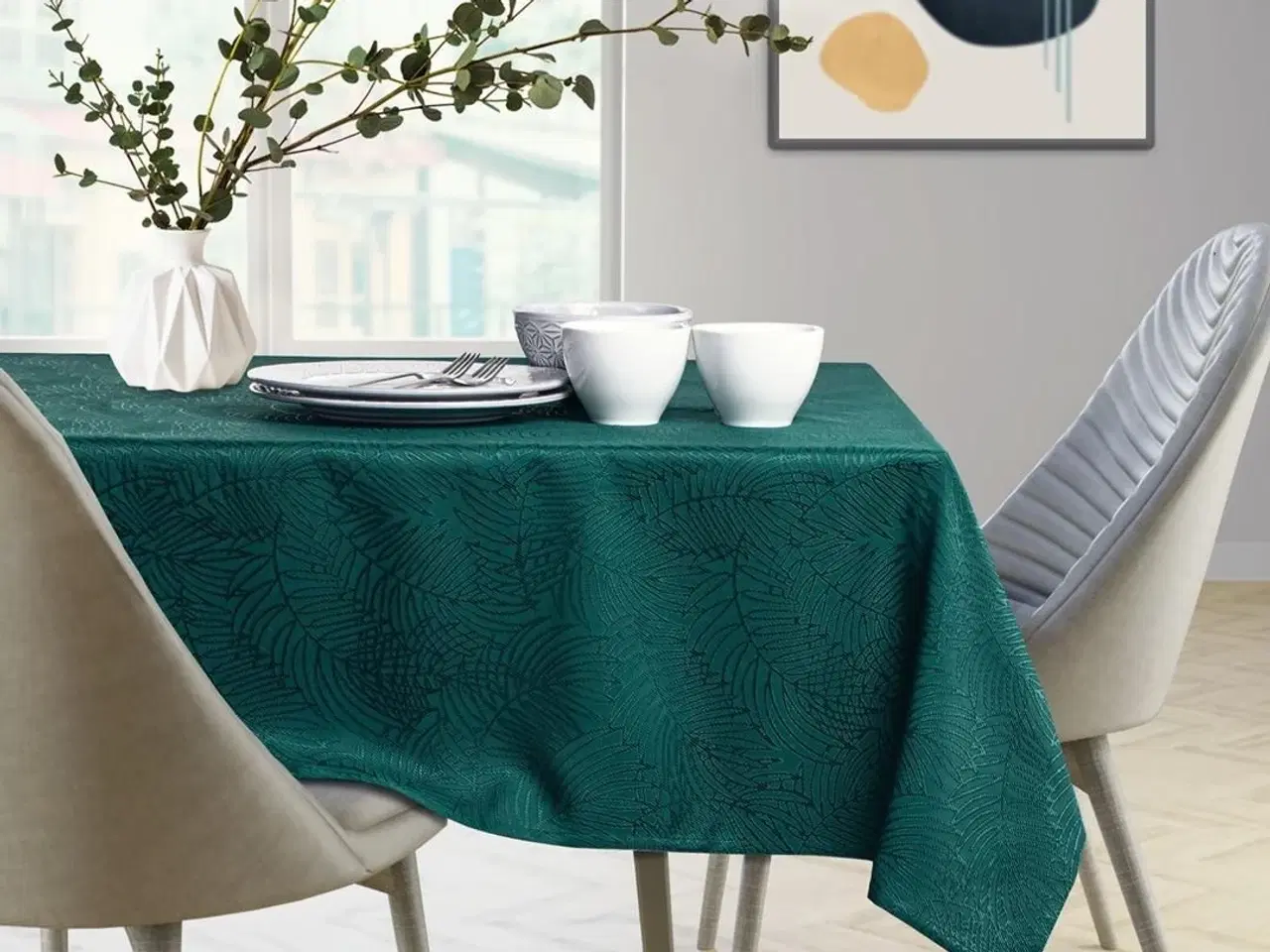 Billede 4 - Dug flaskegrøn 140×400 cm – AmeliaHome Gaia, præget plantemønster