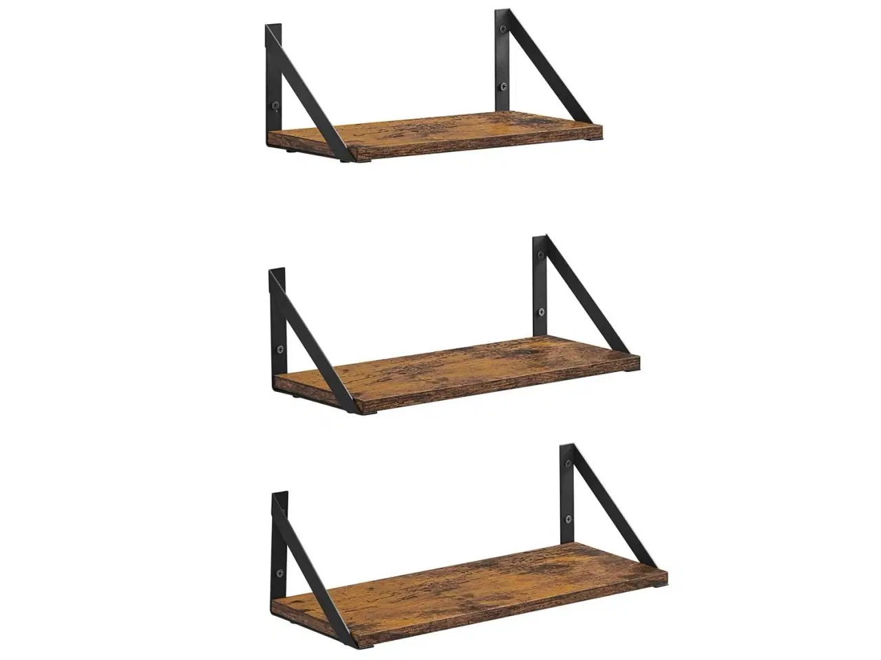 Billede 1 - Væghylder sæt med 3 flydende hylder, rustik brun/sort