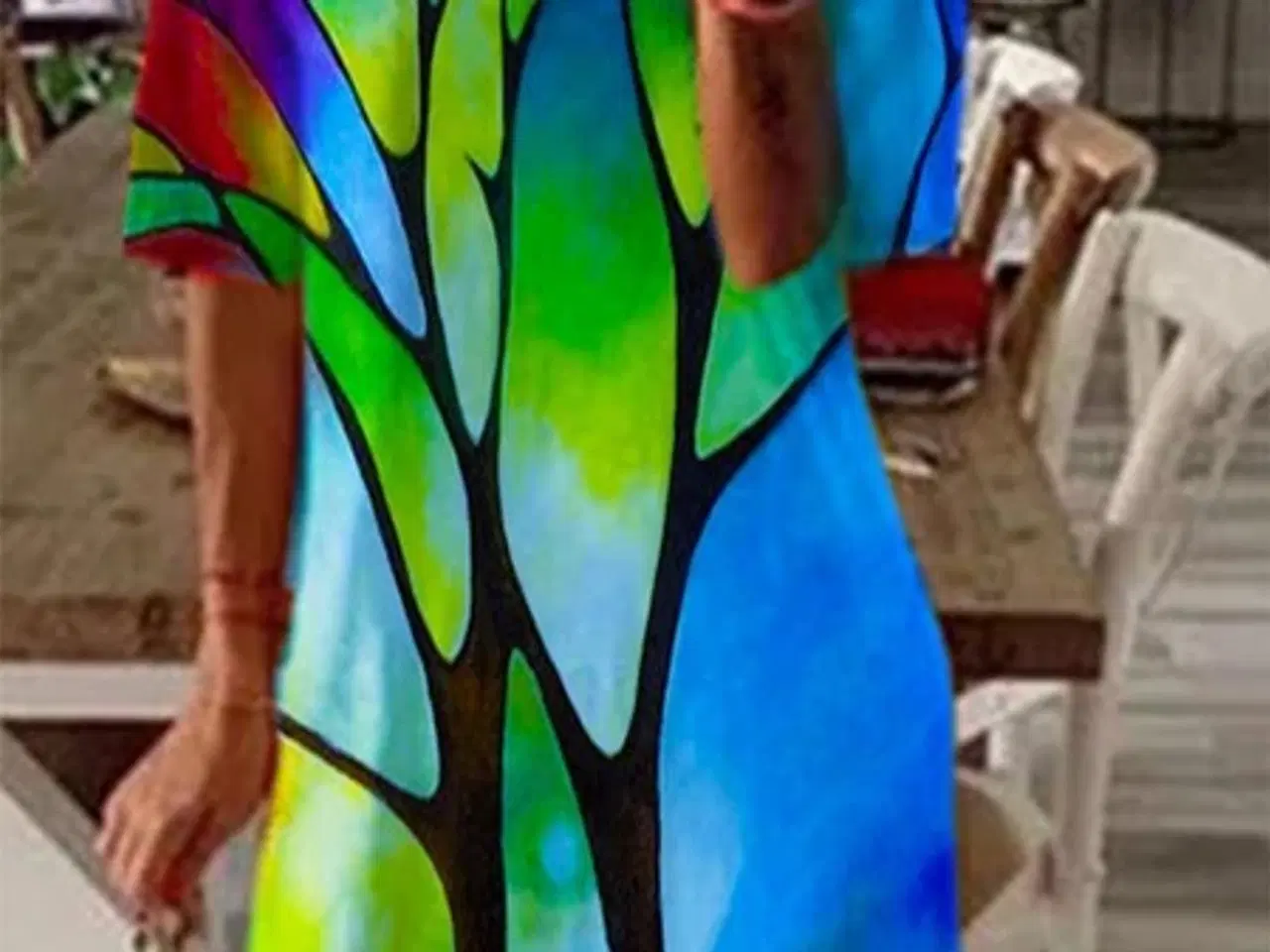 Billede 2 - Kjole med træ-print. Medium-mul.farvet