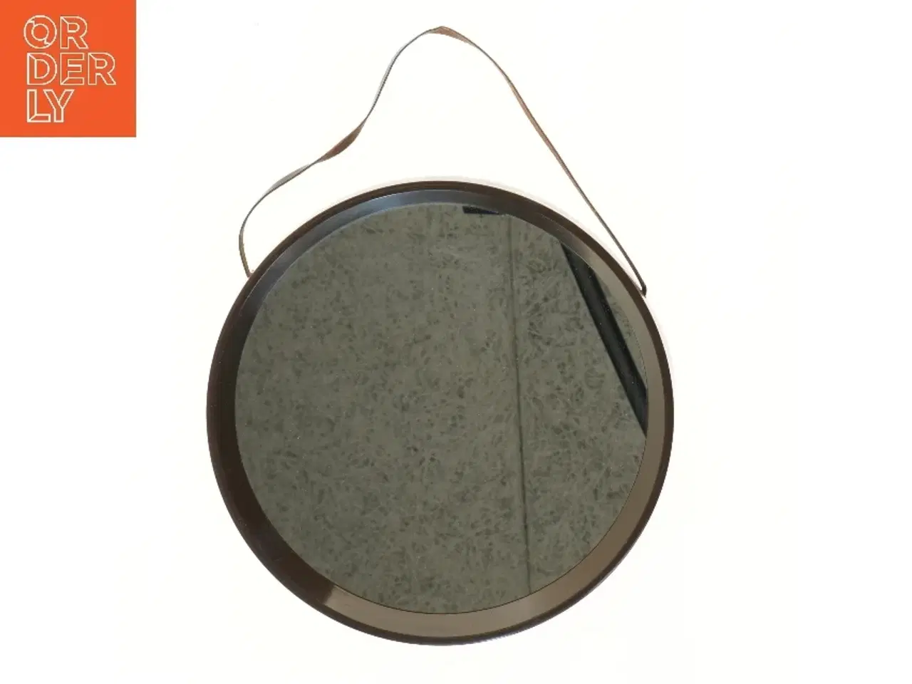 Billede 1 - Rundt spejl med læderrem (str. Ø 30 cm)